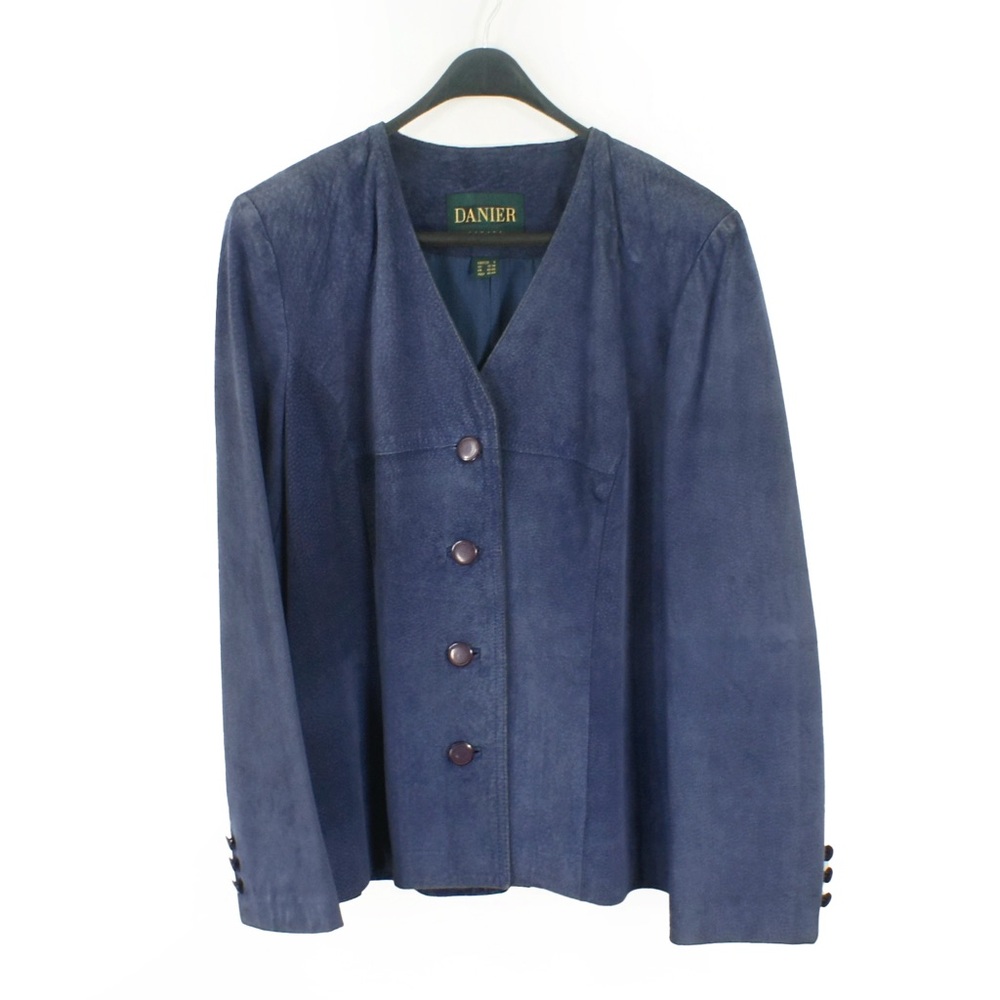 Vintage Danier Blue Suede Leather Button Up Lightweight Oversized Jacket